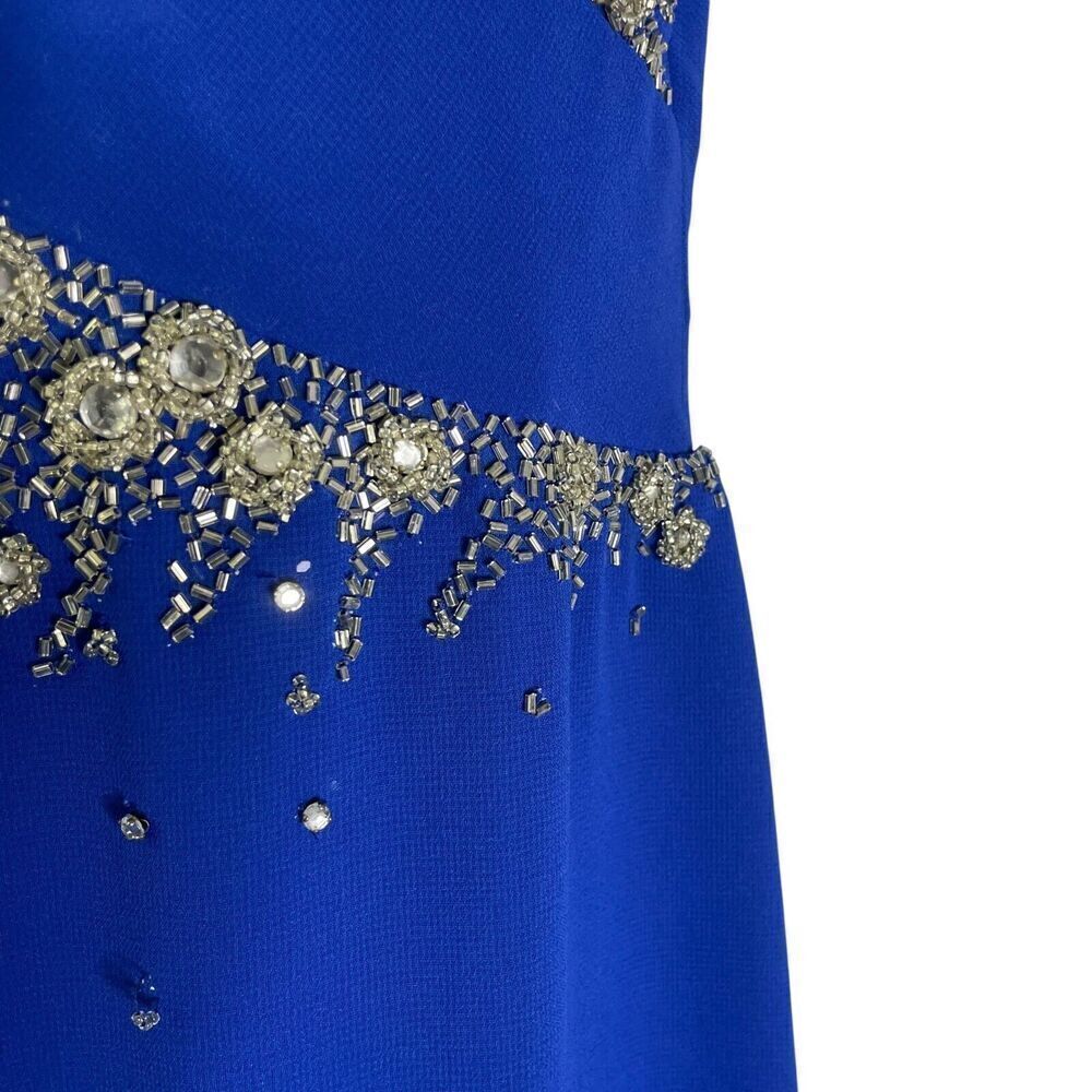 Lilli Diamond Vintage Blue Sheath Midi Rhinestone Beaded Dress Long Sleeve 10 - Picture 4 of 15